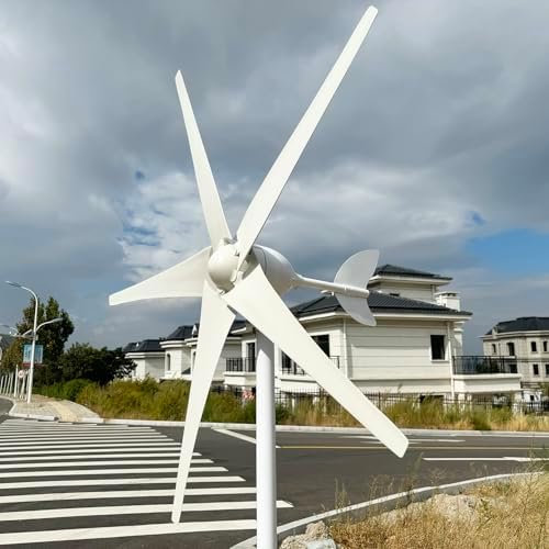 800W-1200W 5-Blade Wind Turbine Generator, 12V/24V/48V Horizontal Axis Wind Power System with MPPT Controller, Automatic Wind Direction Adjustment for Outdoor Use