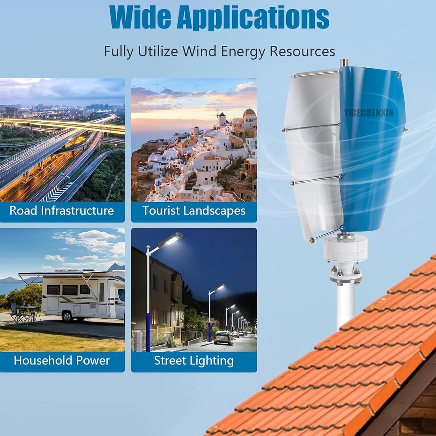 6000 Watt Wind Turbine Generator Kit, W/Controller Windmill Generator, 12V 24V 48V 220V Free Energy Generator,Suitable for Household Energy Generation(Blue)