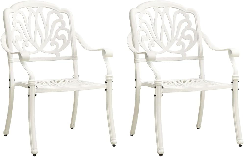 Patio Chairs 2 pcs Cast Aluminum White,Durable Cast Aluminum Patio Dining Chairs for Outdoor Comfort and Elegance Outdoor Furniture, Outdoor Chairs