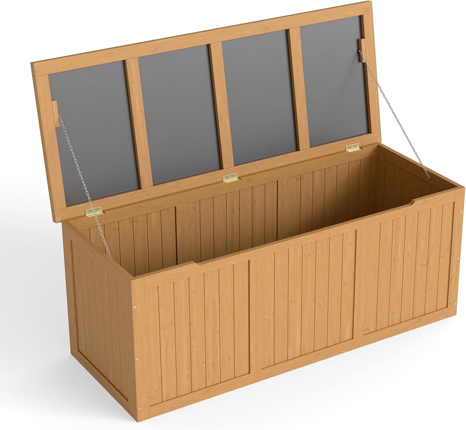 Outdoor Wooden Deck Box, Solid Wood Storage Box Seat & Table Top for Patio Furniture Cushions, Pool Toys & Garden Tools (Brown, 112 Gallon)