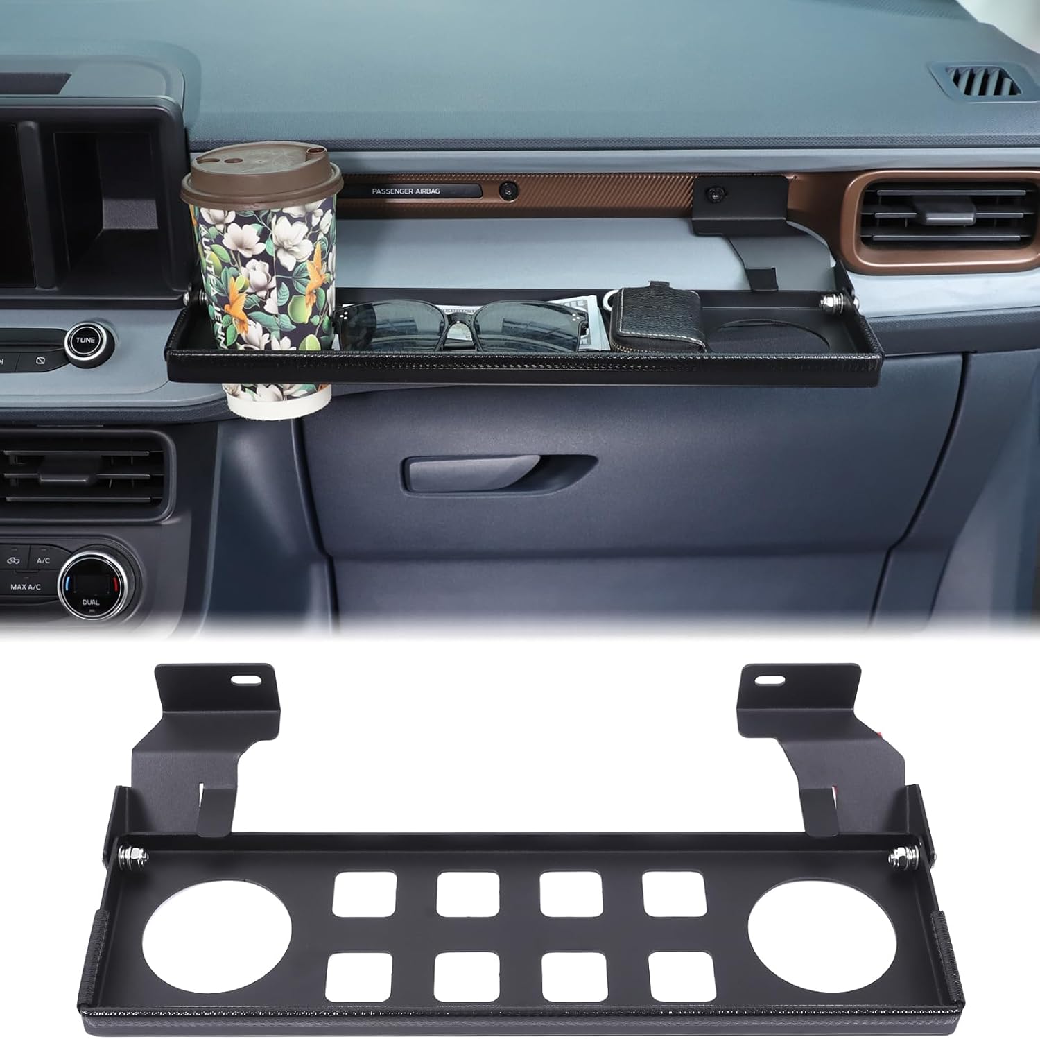 Car Passenger Storage Organizer Tray Compatible with Ford Maverick 2022-2024, Center Console Dash Co-Pilot Multifunctional Storage Rack Shelf Panel Foldable Mount Bracket Expansion Baffle Accessories