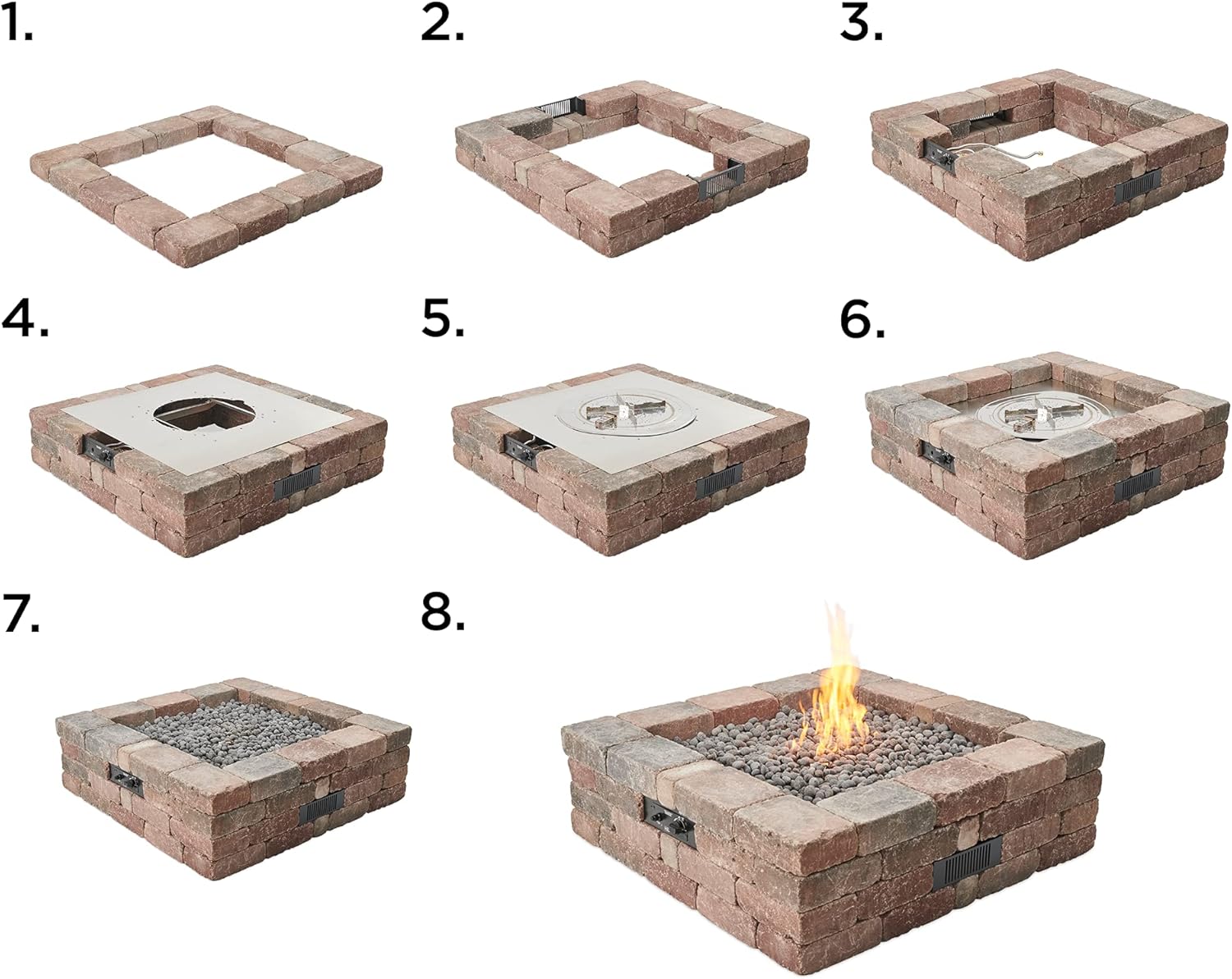 Outdoor GreatRoom Co Propane Fire Pit Kit - 51 Inch Square Bronson DIY Bonfire Gas Fire Pits for Outside Patio - Includes 64 Stone Paver Blocks, 42