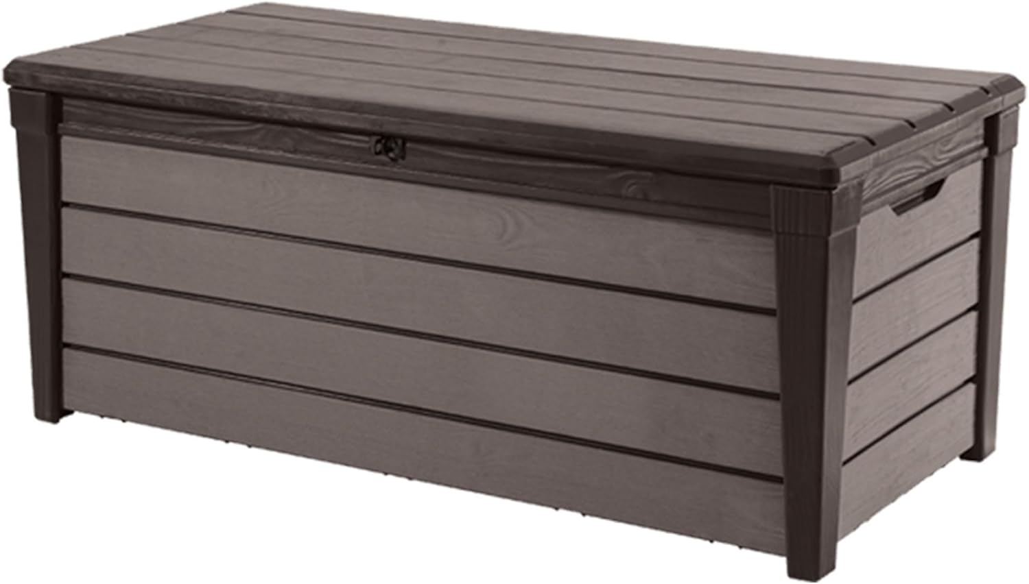Keter Outdoor Storage Deck Box, for Patio, Backyard & Garden, Brushwood, 120 Gal, Brown - Lockable, Organizing, and Waterproof Plastic Container Bench