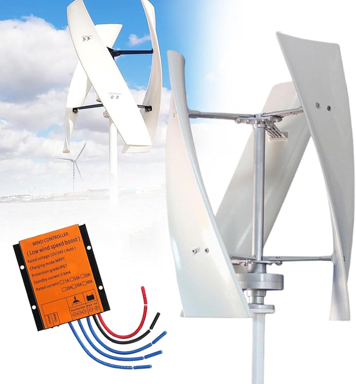 12000W Vertical Wind Turbine Generator Kit,Home Windmill Hybrid Wind with Controller,3 Blades,35