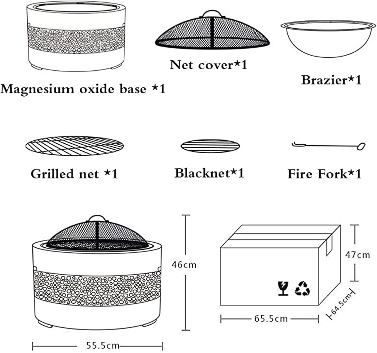 Fire Pit with BBQ Grill Shelf, Firepit Garden Patio Heater/BBQ/Ice Pit Fashionable and Artistic Magnesium Oxide Base Used for Outdoor Garden Barbecue