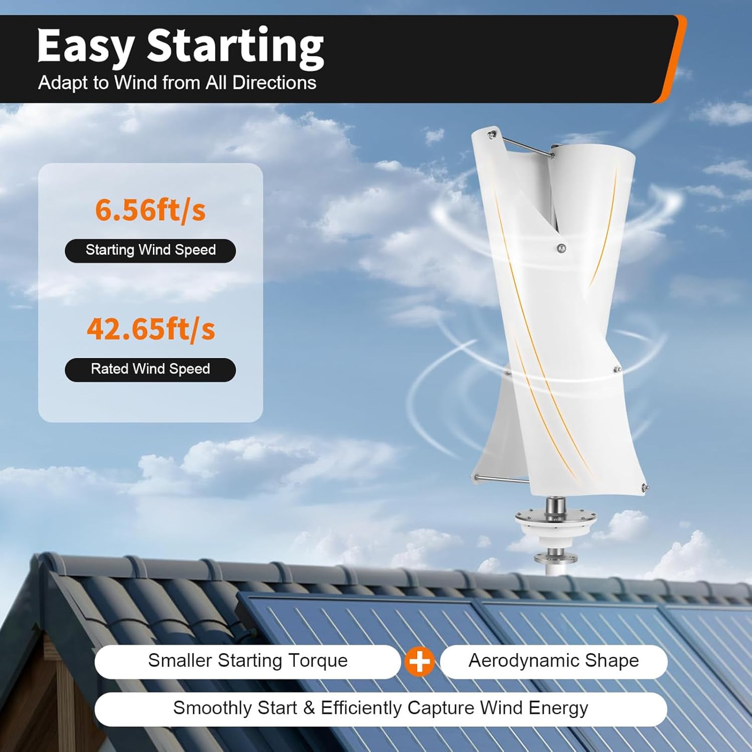 12V/24V/48V Vertical Wind Turbine Generator, 5000W Aluminum Alloy Maglev Wind Generator, for Home Power Generation, Road Street Lights,12V