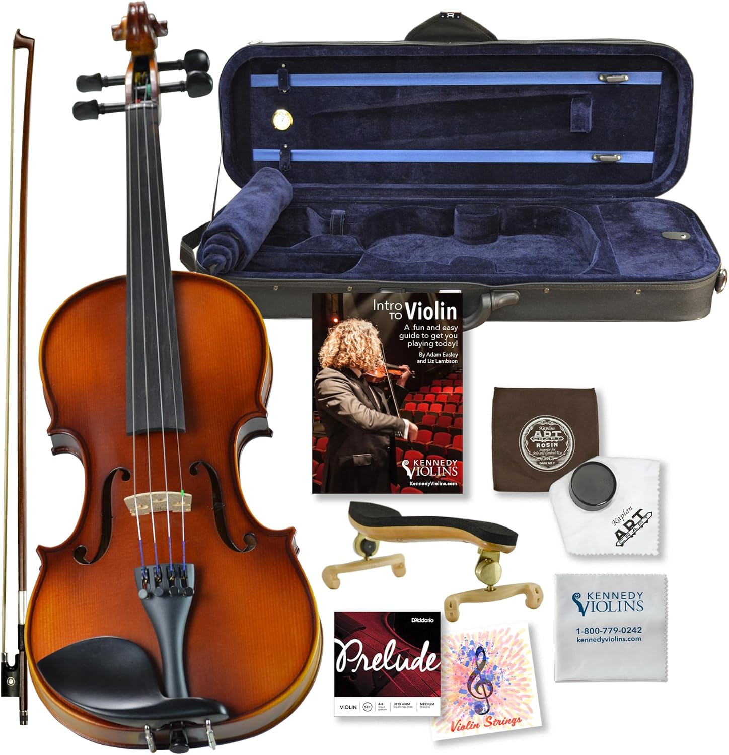 Bunnel G1 Violin Outfit 3/4 Size - Carrying Case and Accessories Included - Solid Maple Wood and Ebony Fittings By Kennedy Violins
