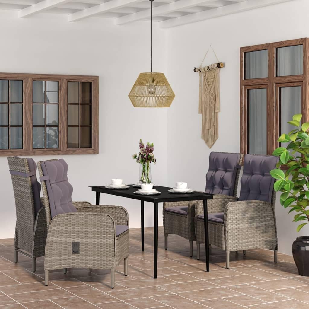5 Piece Patio Dining Set with Cushions Gray and Black Garden Furniture