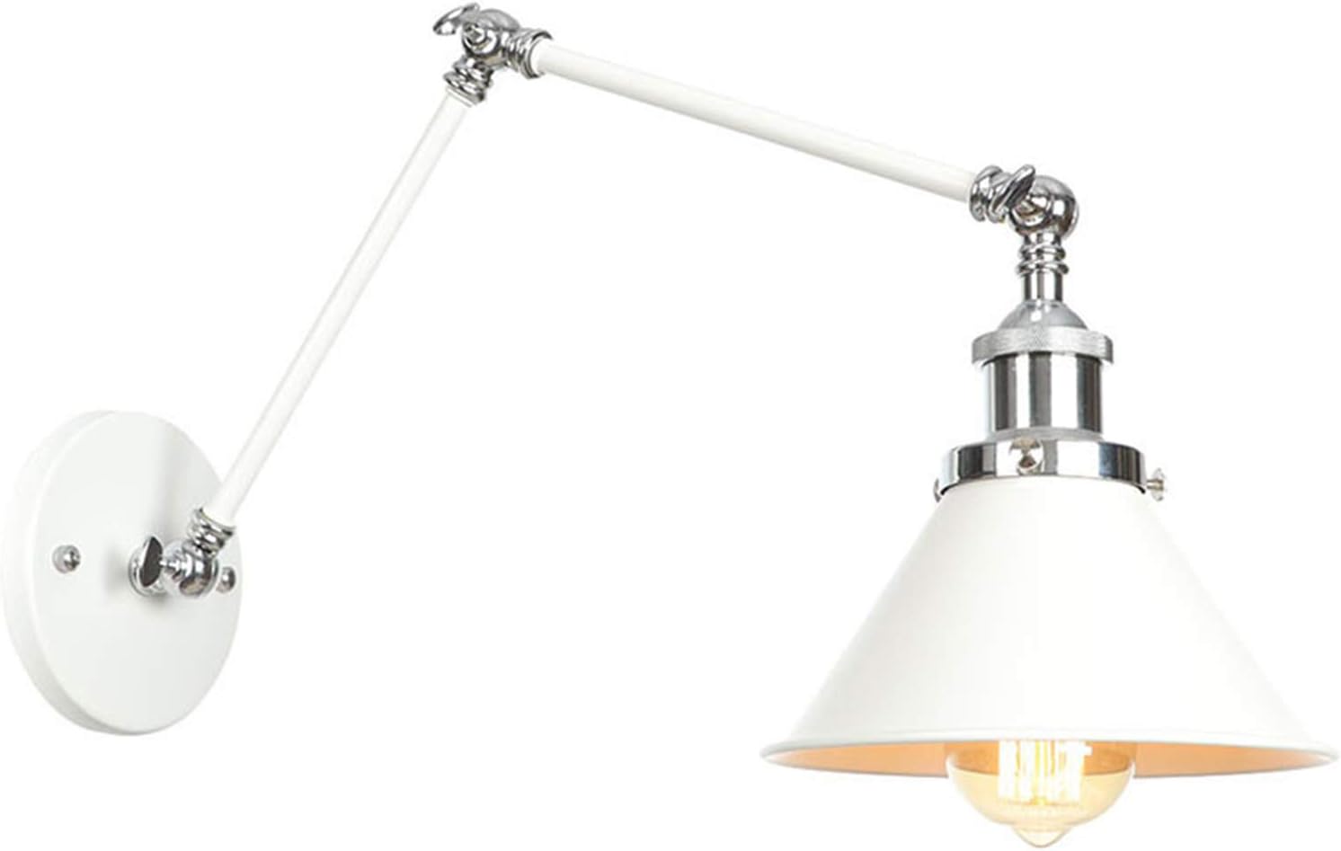 Swing Arm Wall Light Lamp Lighting Fixture Vintage Wall Sconces with Iron lampshade E26/E27 Base for Bedroom Living Room Restaurant Barn Warehouse, White,D(D)
