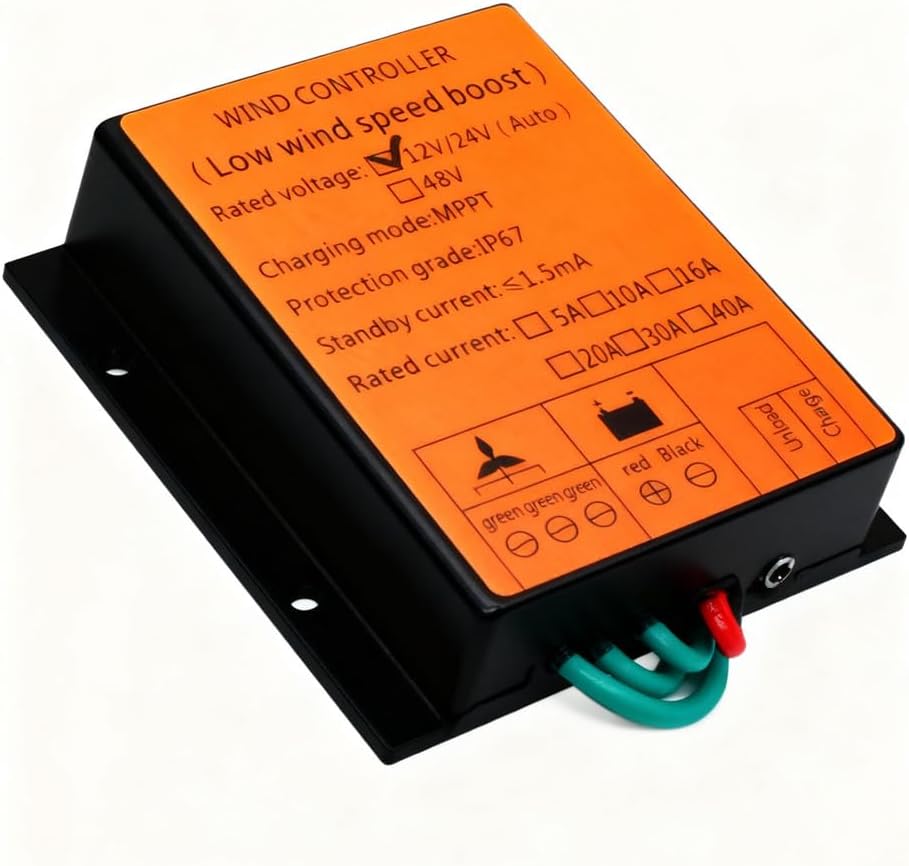 MPPT Wind Turbine Controller, 12V 24V 48V 220V 40A Wind Turbine Generator Controller 300W-1000W Wind Power Regulator with Multi Protections,Yellow,12V