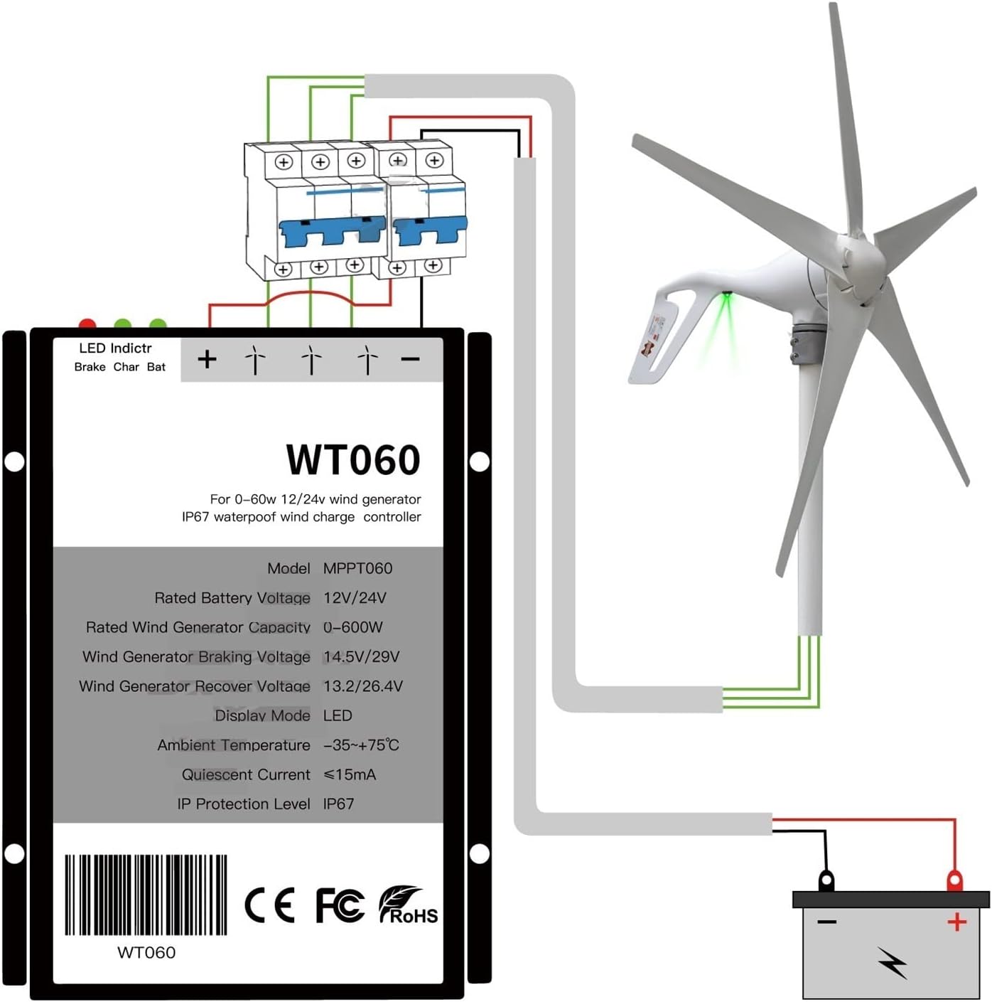 Wind Generator, 400W AC12V/24V Colorful Wind Turbine Generator Small Windmill For Home Or Boat Use With 600W Wind Controller,for Home, Farm, RVs, Boats(6 mix blades,AC24V)