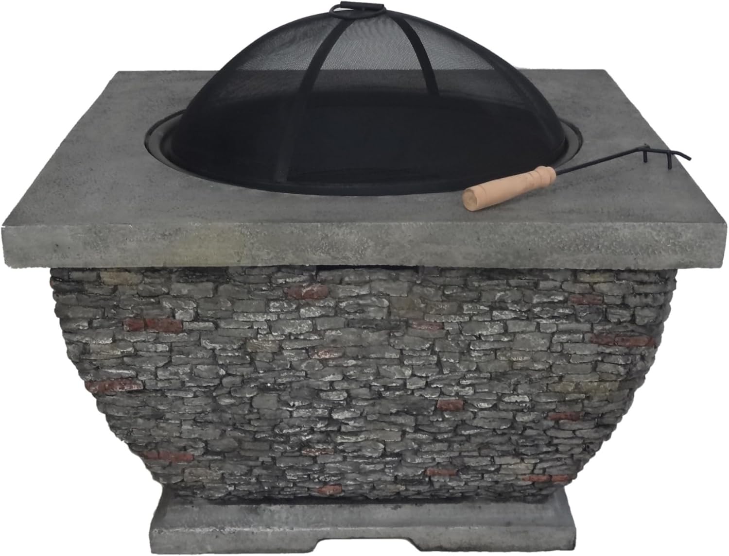 Chery Industrial 32 Inch Square Magnesium Oxide Wood Burning Fire Pit, Lightweight Concrete Outdoor Patio Backyard Firepit, Grey