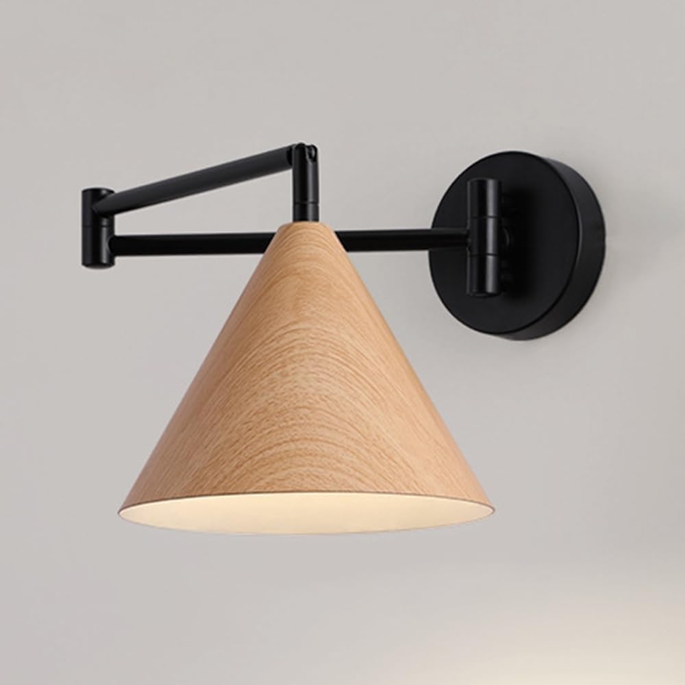 Wood Swing Arm Wall Sconce, E27 Socket Adjustable Bedside Wall Mounted Reading Lamp, for Bedroom, Indoor Retro Wall Light, Japanese Wooden Walll Lamp Creative Decorative Lighting Fixtures(Raw
