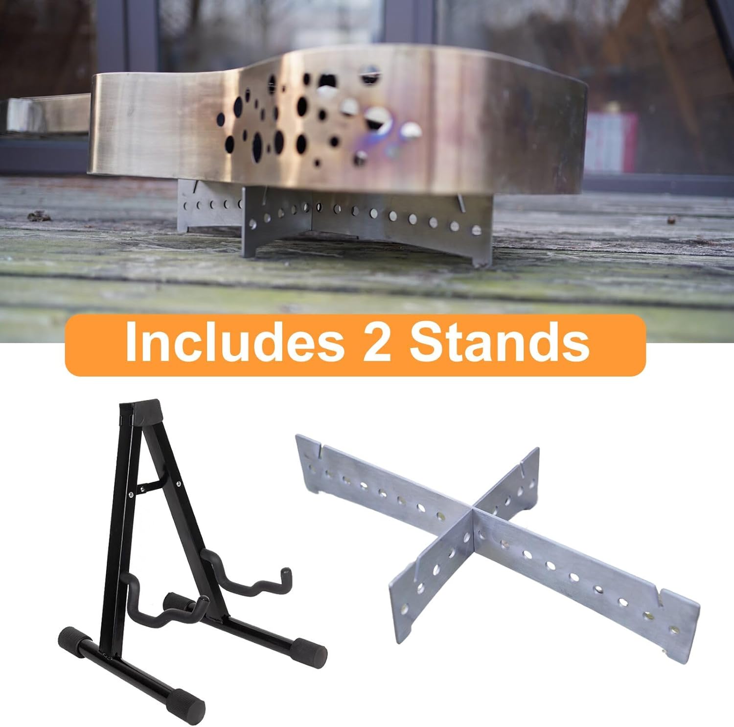 Bass Fire Pit Brazier, Wood Burning Portable BBQ Grill & Outdoor Fireplace, 304 Stainless Steel with Bass Bag & Stands - Perfect for Camping, Lake Houses, Beach, Backyard Gatherings