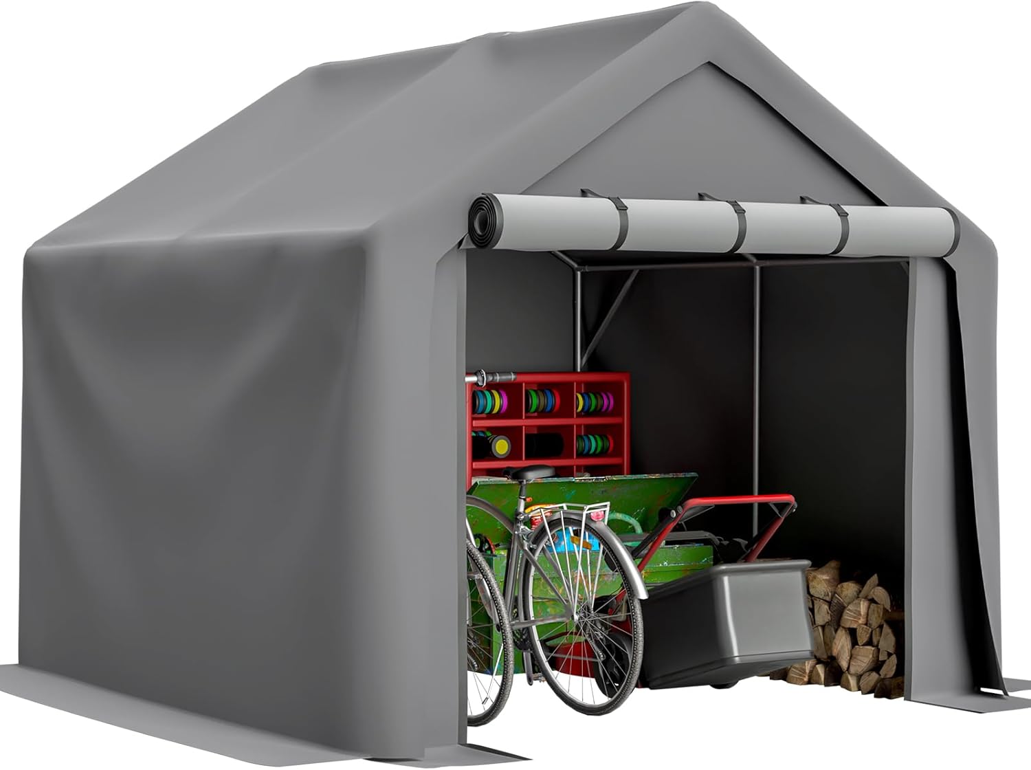 Outdoor Storage Shed Waterproof Metal Garden Tool Bike Sheds Kit Lean to Backyard Storage Building Cabinet House All-Season Quick-Install,8 * 8FT Grey