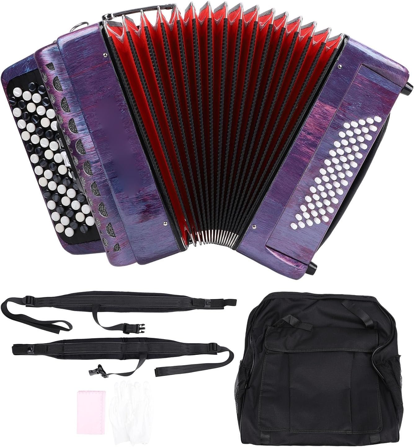 Drfeify Accordion Chromatic Button 62 Key 60 Bass F B E Tuning with Padded Portable Bag for Beginners Professionals Musicians