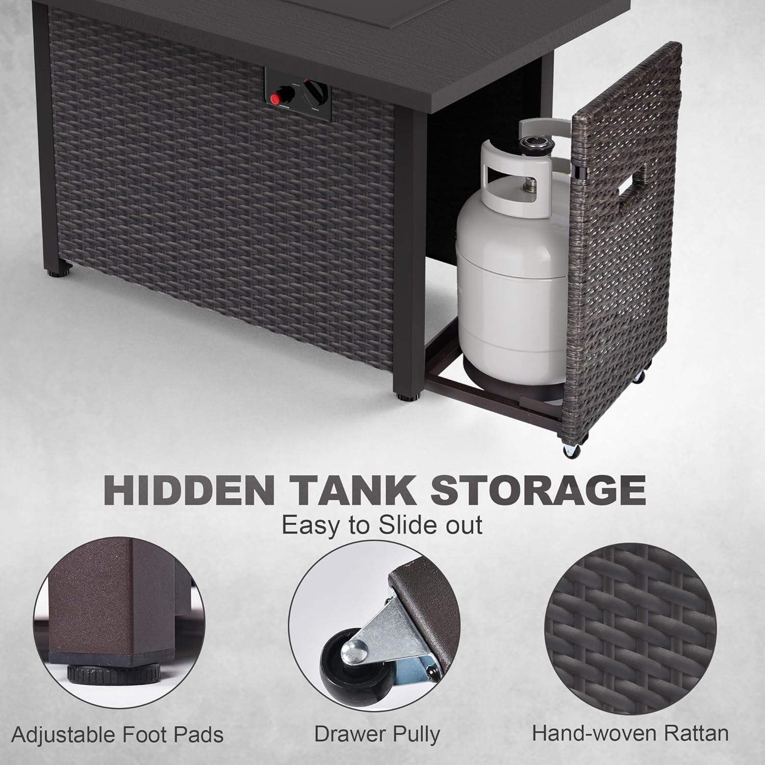 42” Fire Pit Table 50,000 BTU Propane Pit Metal Tabletop Auto-Ignition Gas Fire Pit for Outside Outdoor Rattan Rectangular Fire Pit Garden Patio