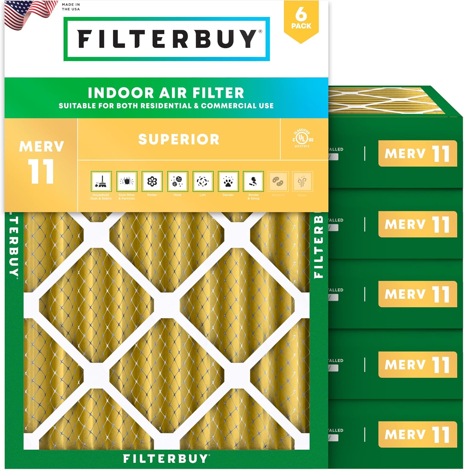 Filterbuy 24x30x4 Air Filter MERV 11 Superior Pet & Allergy Defense (6-Pack), Electrostatic Pleated HVAC AC Furnace Filters Replacement, Made in USA (Actual Size: 23.50 x 29.50 x 3.63)
