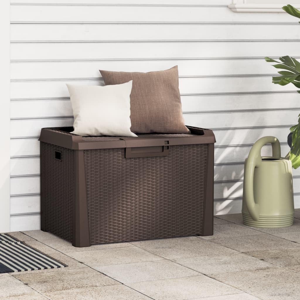 Patio Storage Box Brown 33 gal PP,Rattan Garden Storage Box with GasLift Lid for Cushions, Pillows, and More Storage Boxes, Patio Furniture