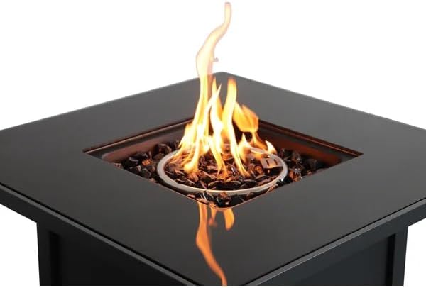 30 Inches Black Powder-Coated Metal Fire Pit with Smoked Glass Lid – Outdoor Patio Fireplace for Backyard, and Camping – Durable & Stylish (1 Doors)