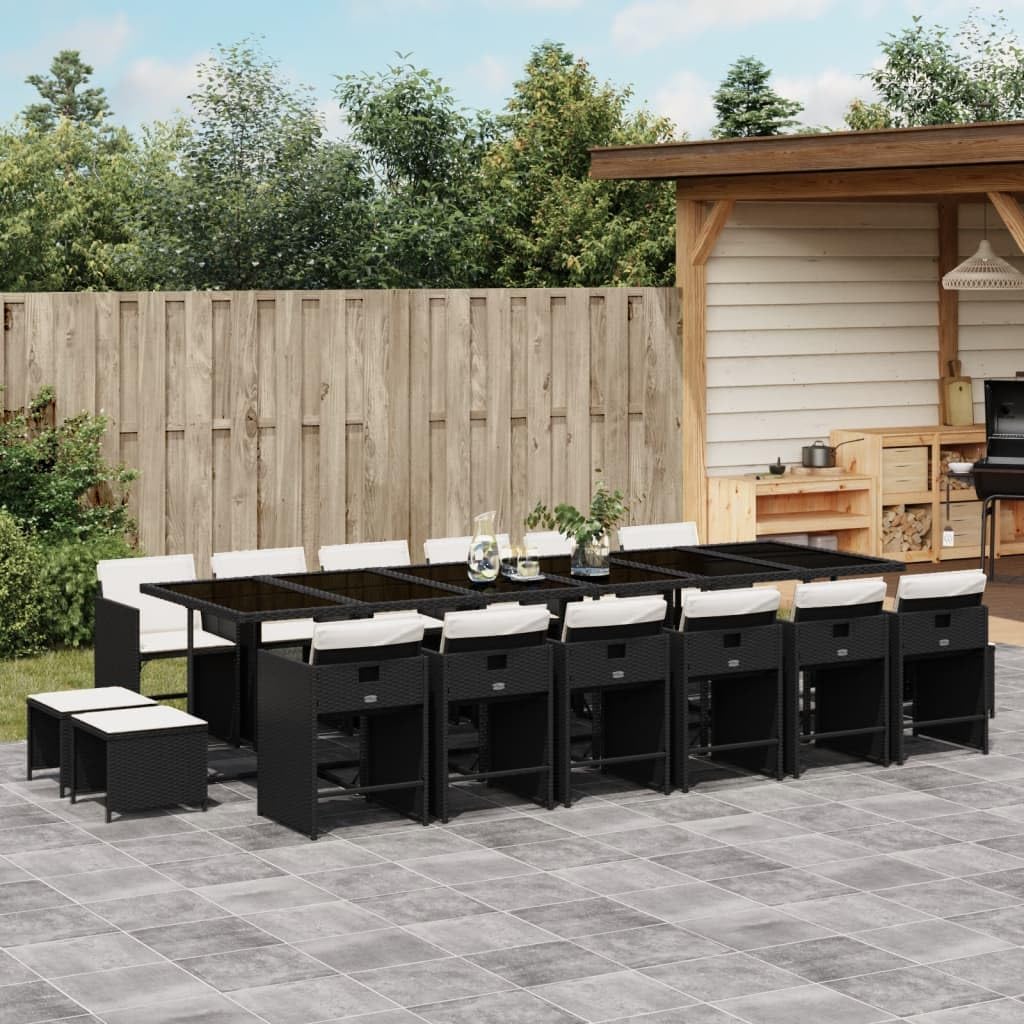 Furniture Sets 17 Piece Patio Dining Set with Cushions Black Poly Rattan,Outdoor Rattan Patio Dining Set with Comfortable Cushions 12 Person Garden Conversation Sets