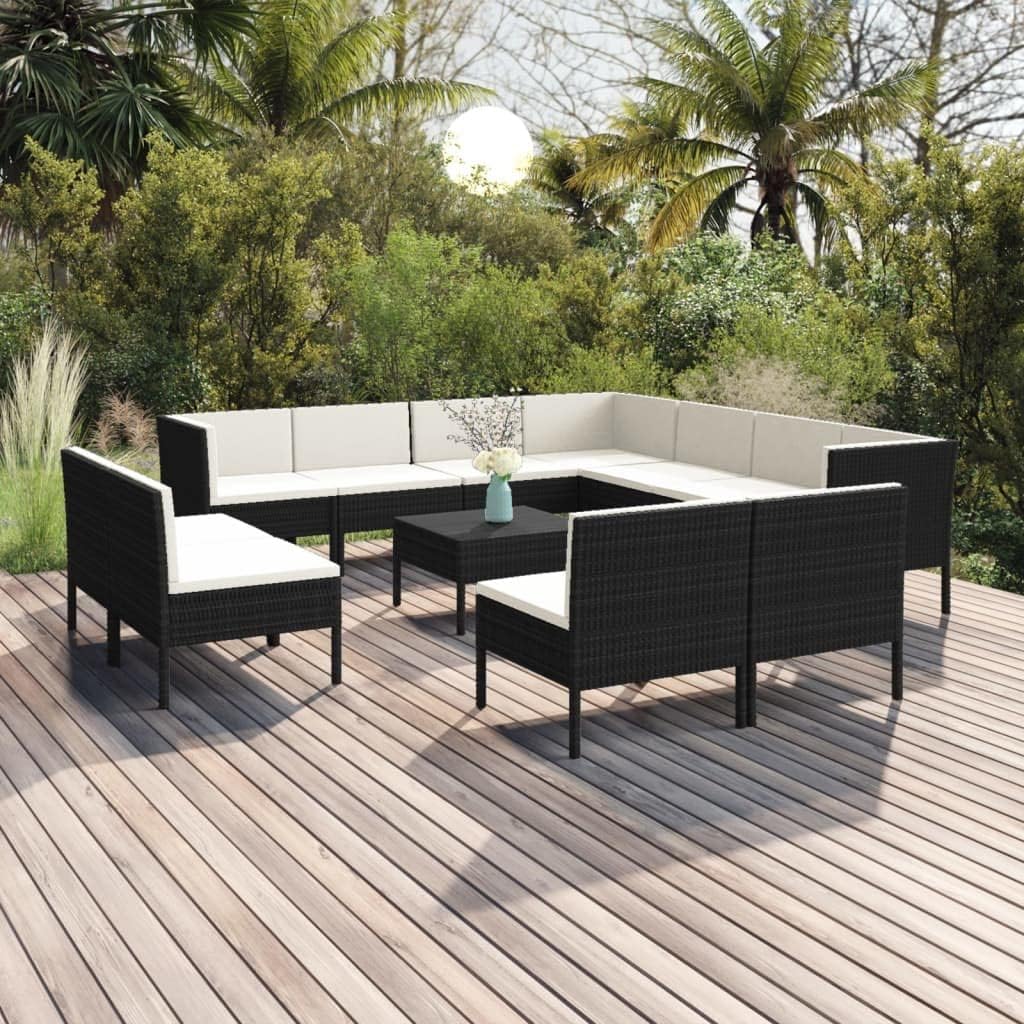 12 Piece Patio Lounge Set with Cushions Poly Rattan Black,Premium Outdoor Patio Lounge Set with PE Rattan and Comfortable Cushions for Garden or Backyard Patio Furniture Sets, Outdoor Furniture Sets
