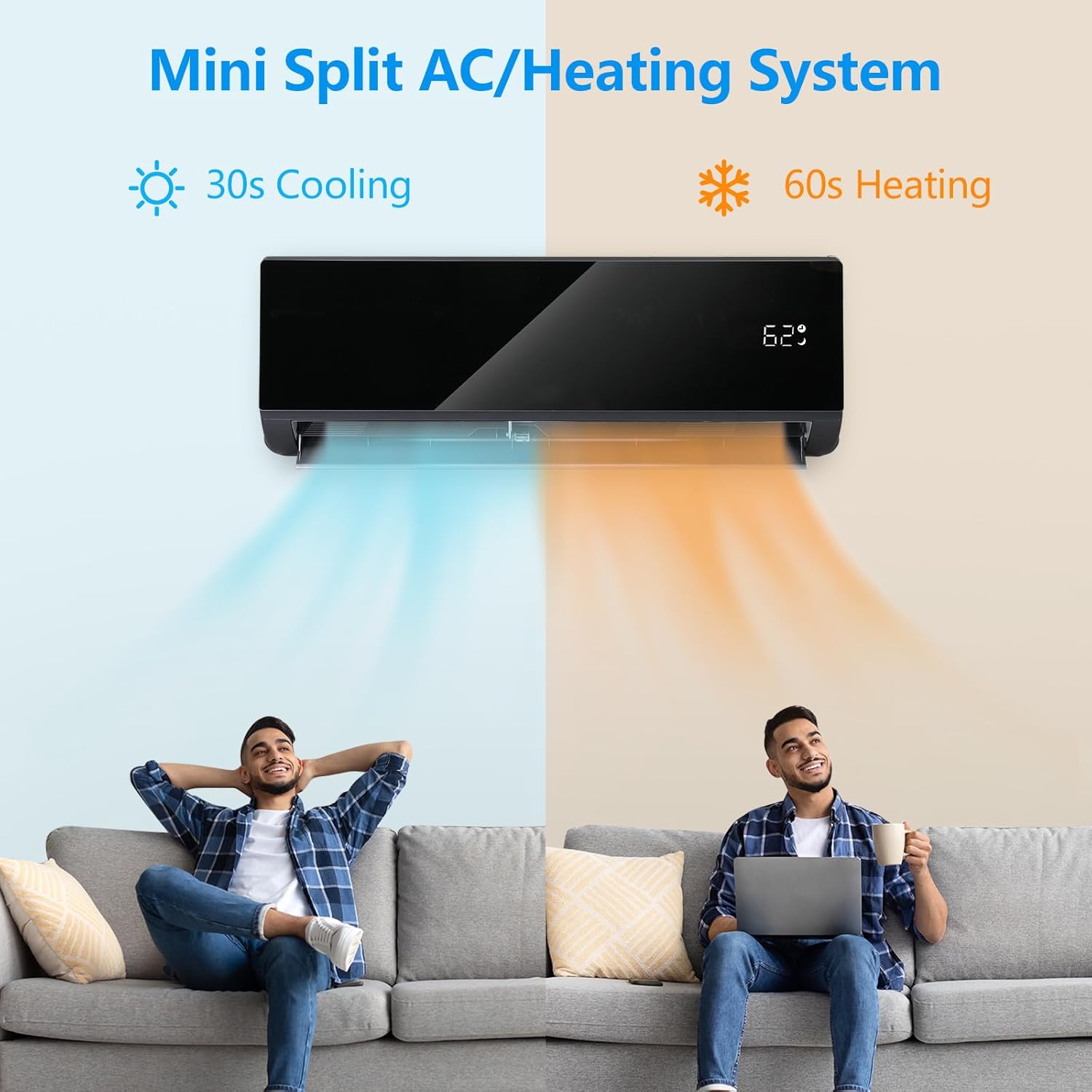 Bonnlo 12000 BTU Mini Split Air Conditioner & Heater, 21 SEER2 115V Inverter Ductless Wall AC Unit for Rooms up to 550 Sq. Ft with Pre-Charged Condenser, Heat Pump & Installation Kit (Black)