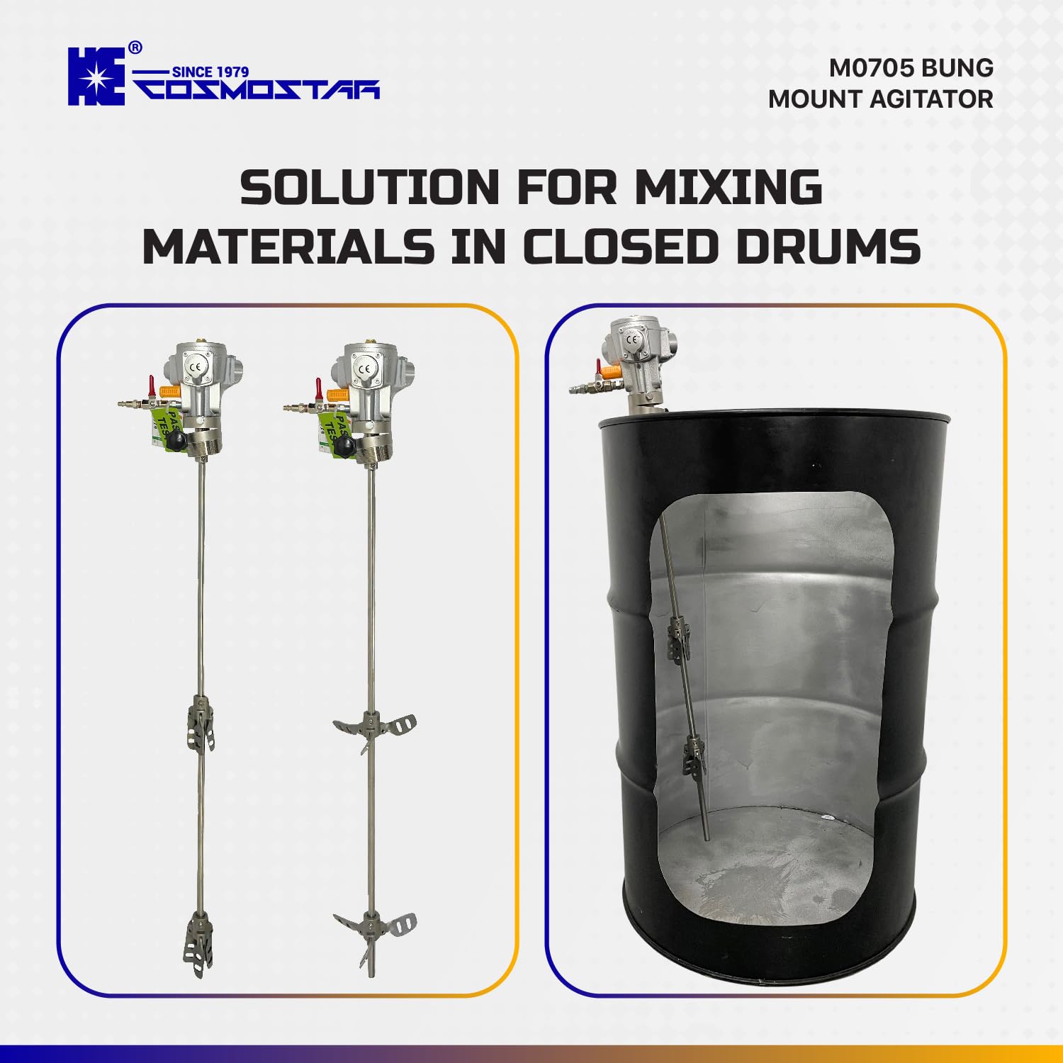 COSMOSTAR 55 Gallon Pneumatic Agitator 1/8HP Bung Mount Tank Barrel Drum Mixer | Pneumatic Bracket Mixer, Paint Stirring Machine Bracket Air Agitator Paint Mix Tool