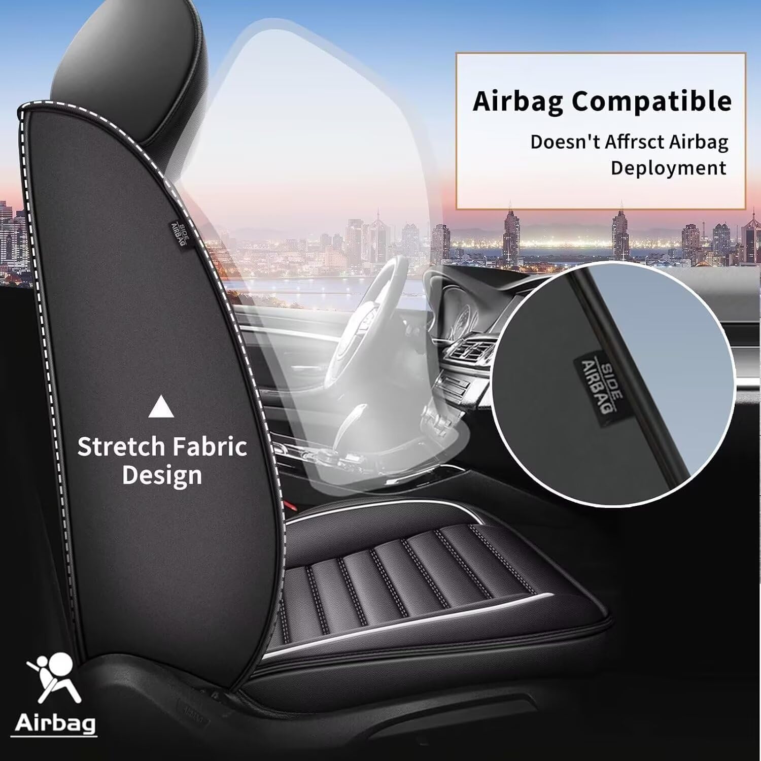 Car Seat Cover Fit for Jeep Cherokee 2014-2024 Faux Leather Full Set 5 Seats Waterproof Seat Cushion Automotive Interior Accessories(White Line)