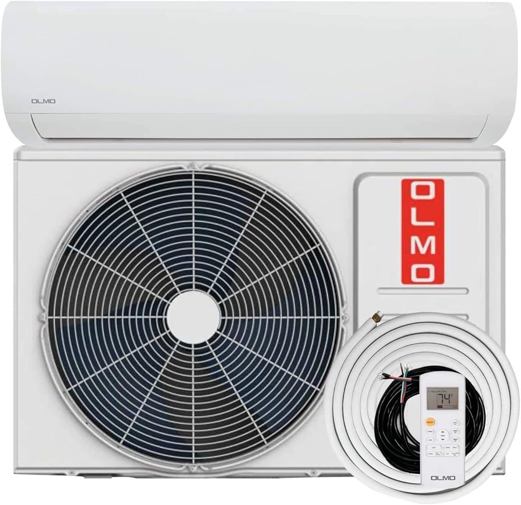 OLMO 9,000 BTU 230V Ductless Mini Split Air Conditioner & Heat Pump – 18.5 SEER2 Inverter System – Wall Mount Single Zone Cooling & Heating – Pre-Charged