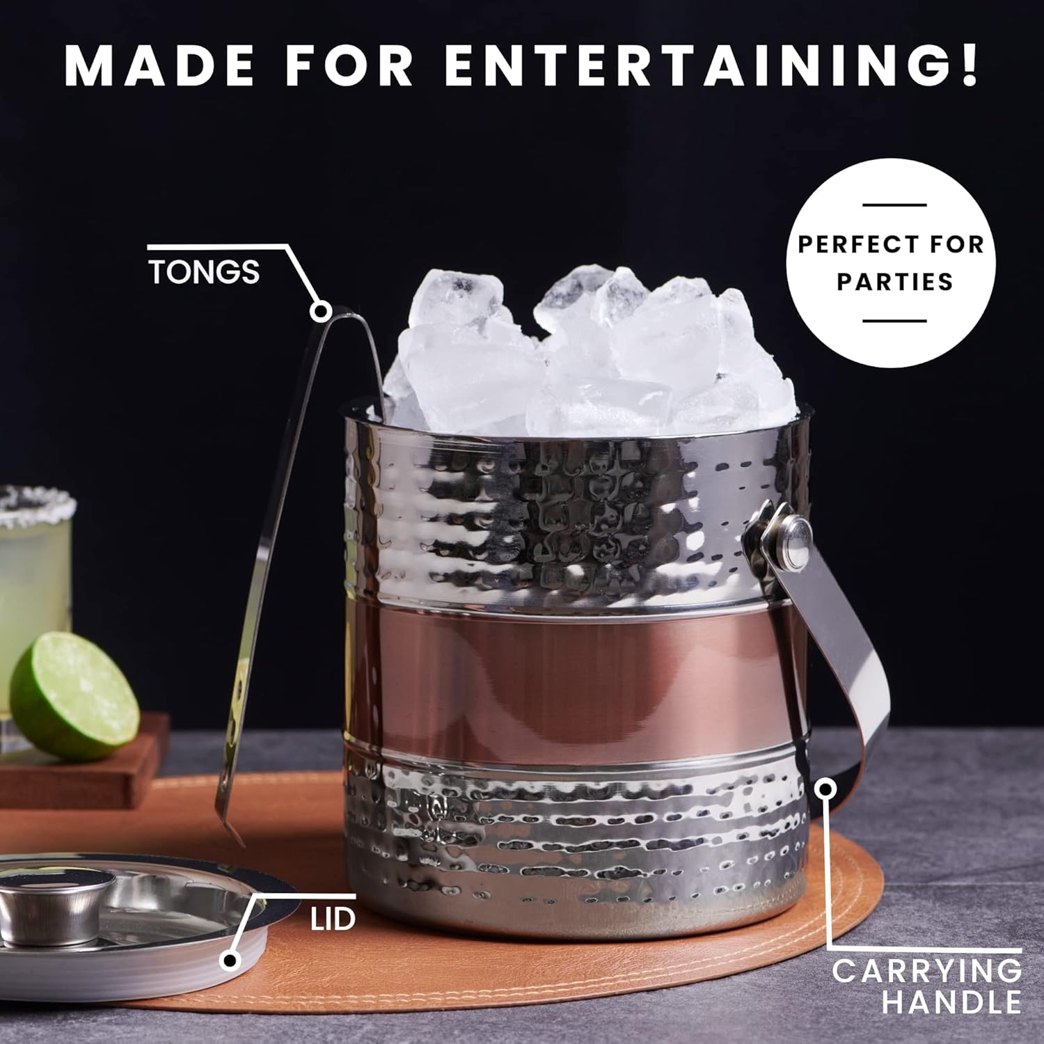 Elementi Manhattan Fire Pit Bundle Outdoor Firepit Set Includes 36” Natural Gas Concrete Firepit Table, Glass Windscreen, Stainless Steel Cover, Canvas Cover, Floor Mat, Ice Bucket