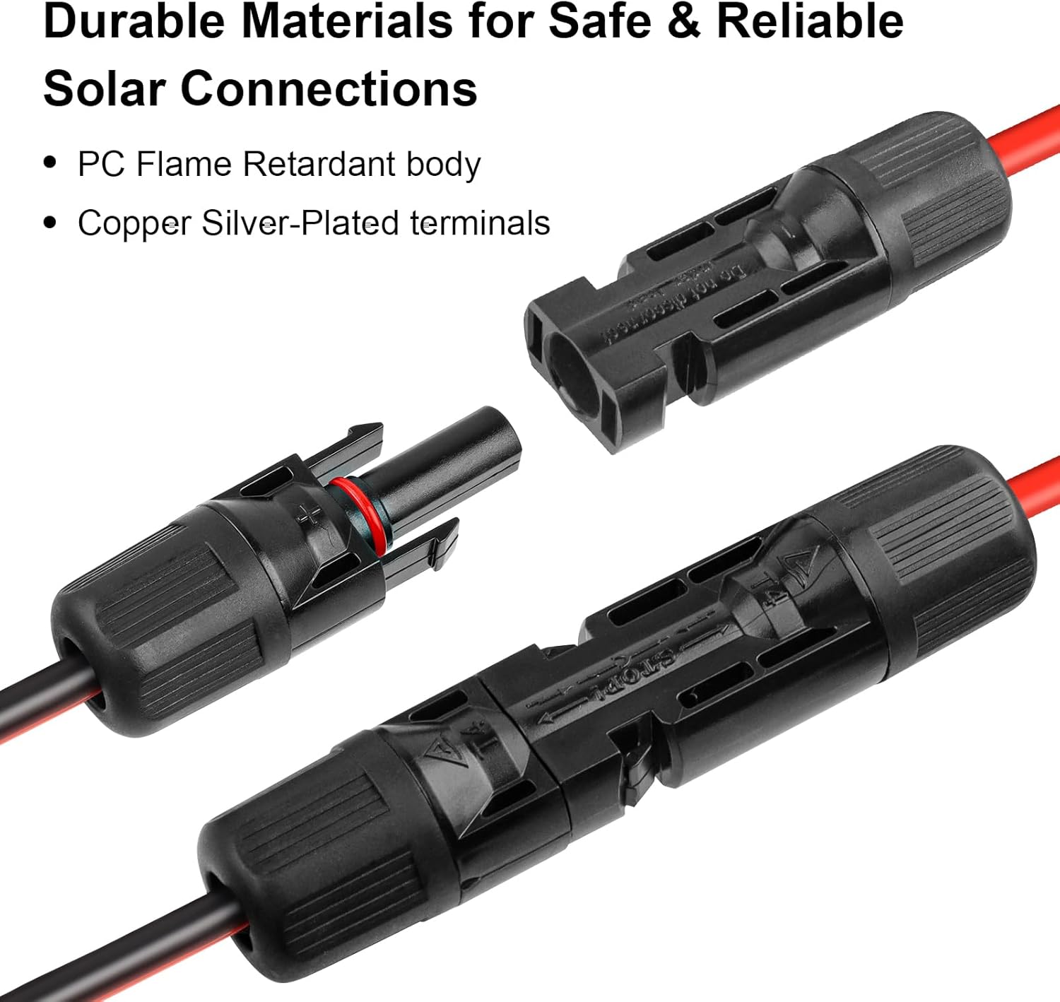 10AWG Solar Panel to Anderson-Style Connector Extension Cable 50FT, Tinned Copper Wire, 600V Rated, High-Temperature Resistance, for Solar Power Systems and Battery Connections