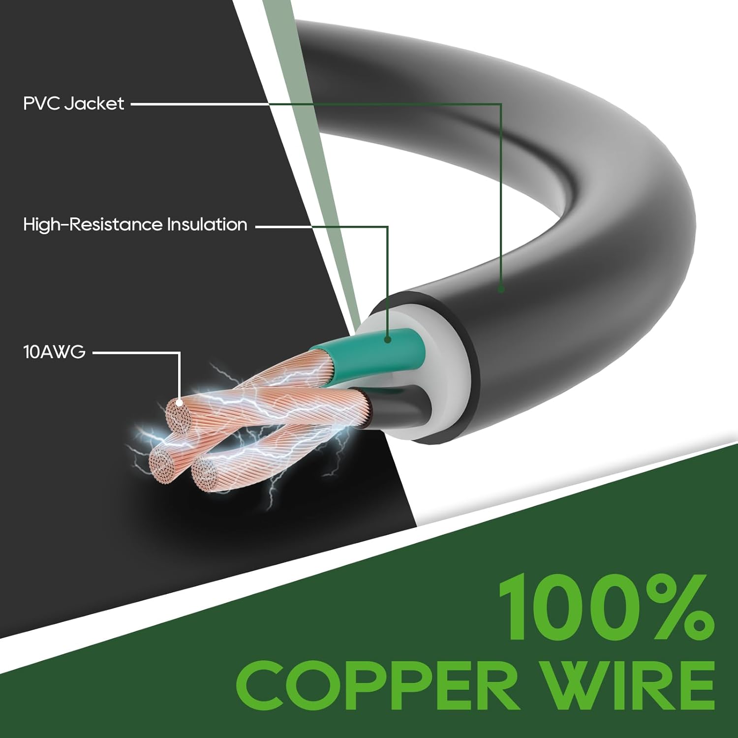 RVGUARD 3 Prong 30 Amp 75 Foot Generator Extension Cord, NEMA L5-30P/L5-30R 125V 10 Gauge SJTW Generator Power Cord with Cord Organizer, ETL Listed