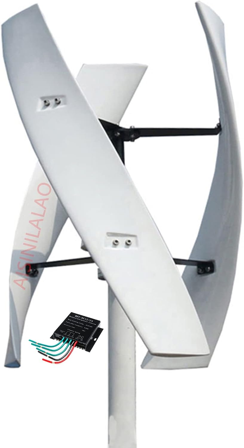 4000W Residential Vertical Wind Turbine, 220V No Noise 3 Blades Wind Generator with Controller for Home Camping & Boat Use (White)