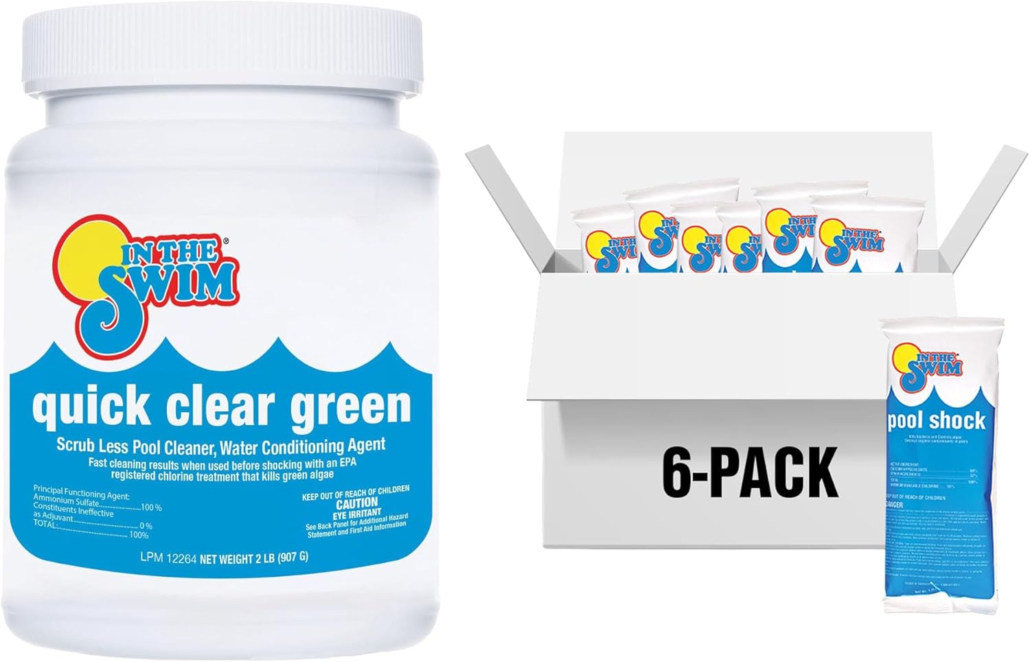 In The Swim Green Pool Recovery Bundle – Quick Clear Green 2 Pound & Cal-Hypo Shock 6 Pound – Treats Green Algae, Clears Cloudy Water, Restores Sparkling Blue Pool