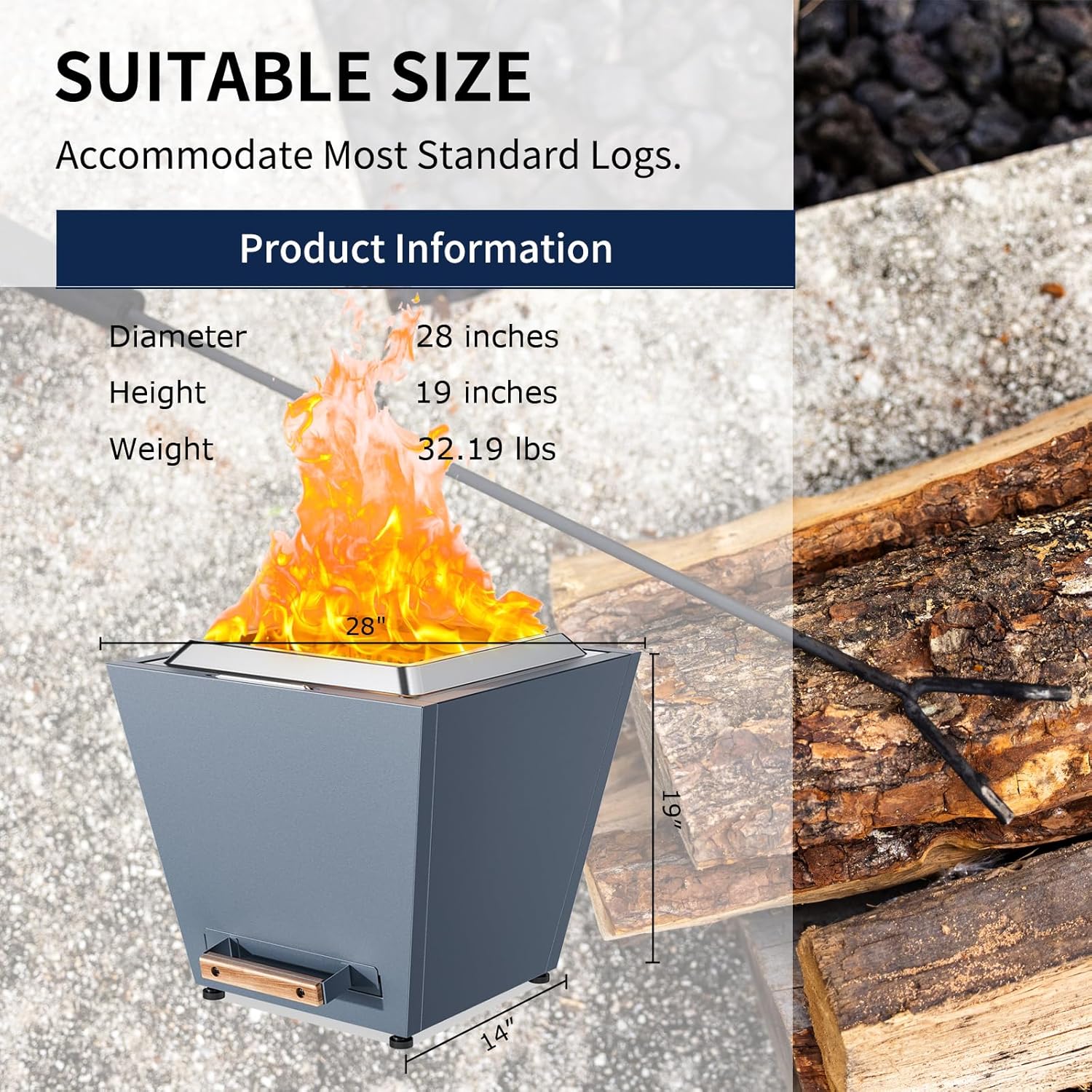 Smokeless Fire Pit, Portable Outdoor Firepits 28 inch, Carry Handle for Backyard Patio Camping Bonfire, Stainless Steel,Cyberpit One, Ideal for 4-8 People, 32.19 lbs, Blue