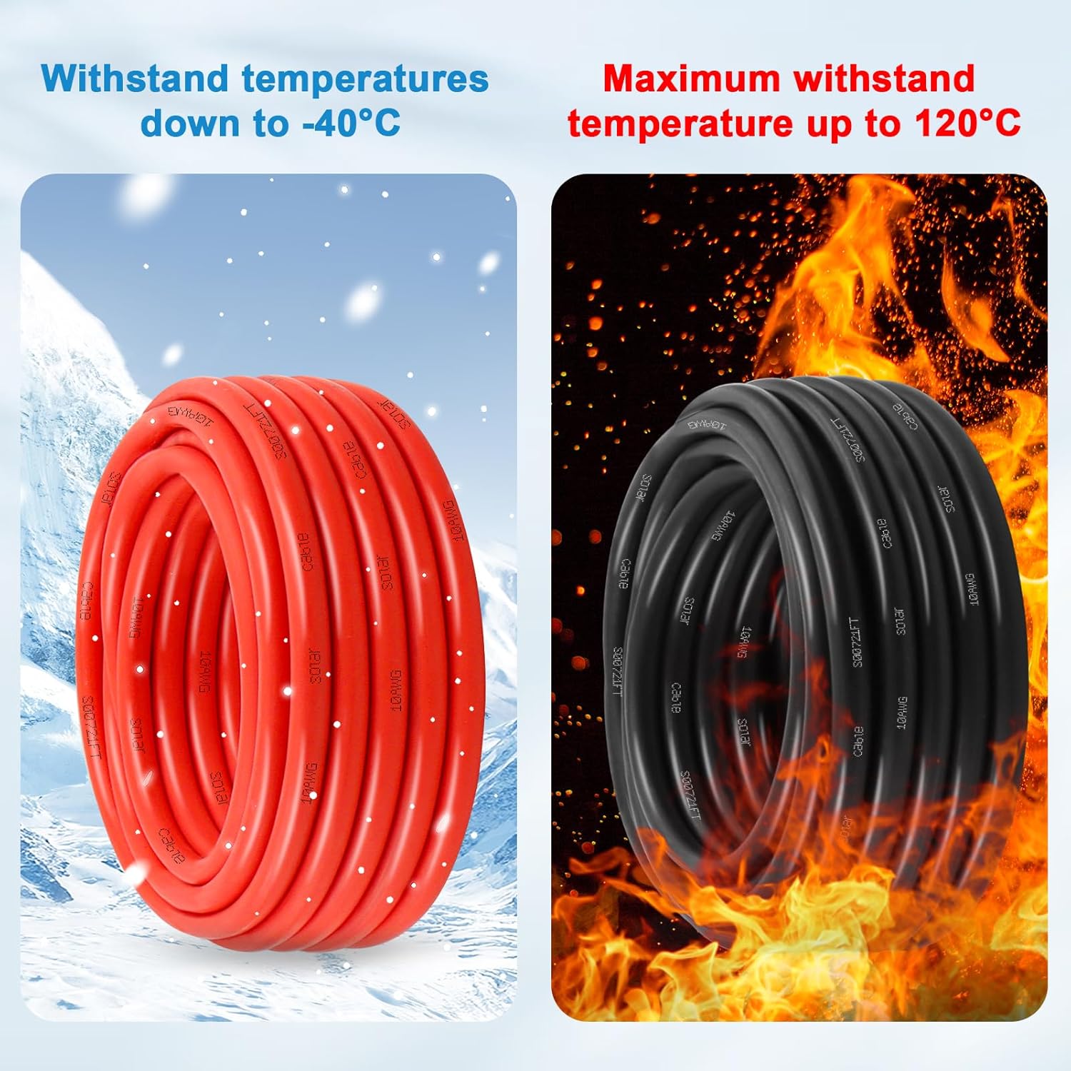 Solar Panel Wire 10 AWG(6mm²) - Solar Extension Cable 60Ft Black & 60Ft Red 10 Gauge Tinned Copper PV Wire for Outdoor Automotive RV Solar Panel Boat Marine (Black+Red)