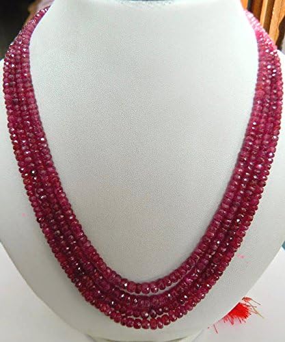 Multi Strand Ruby Necklace, Ruby Beads, Faceted Rondelles, Glass Filled Ruby, 4 Strands, 3.5mm To 5.5mm Beads, 16.5 Inch To 18.5 Inches