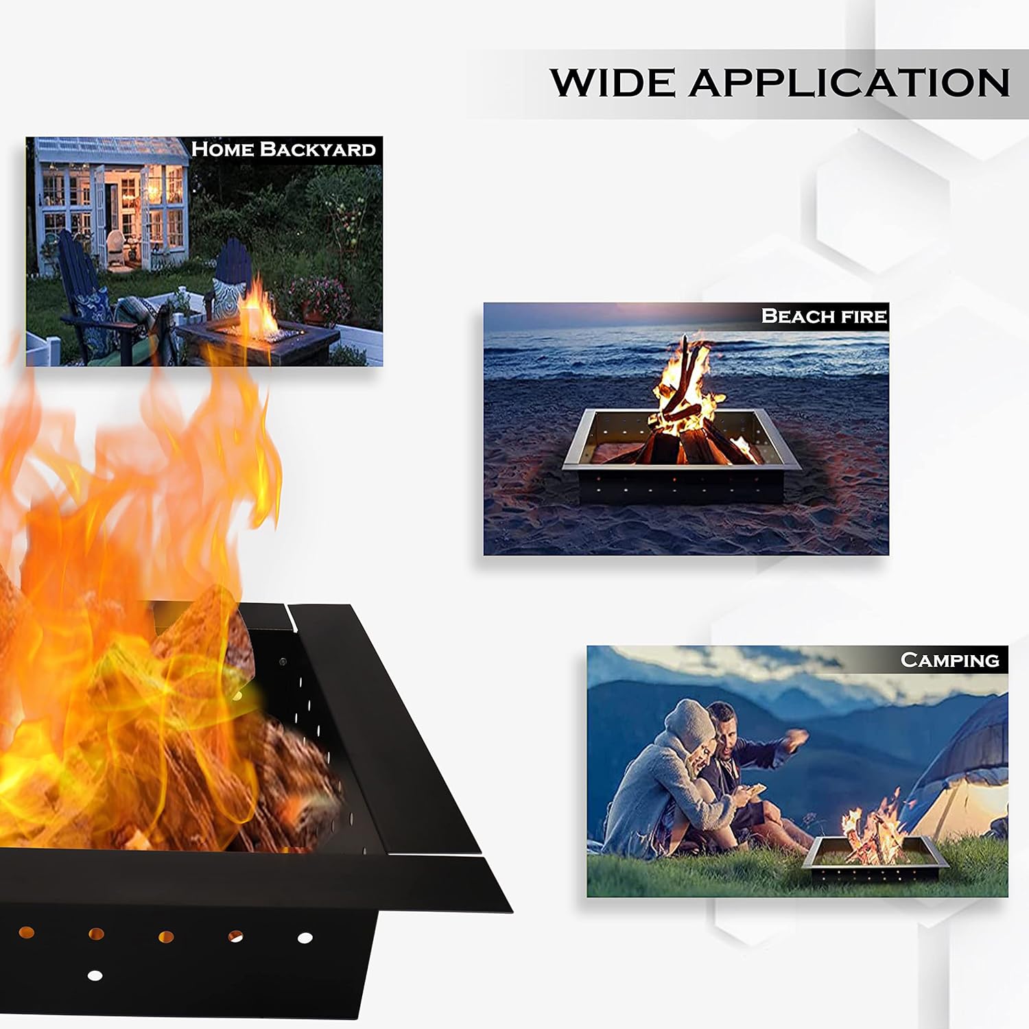 Simond Store Square Fire Pit Insert Ring Liner, Outdoor Heavy Duty 1.5mm Steel, 24 Inch Inside Diameter, 32 Inch Outside Diameter, for Wood Burning Fireplace Camping and Bonfire