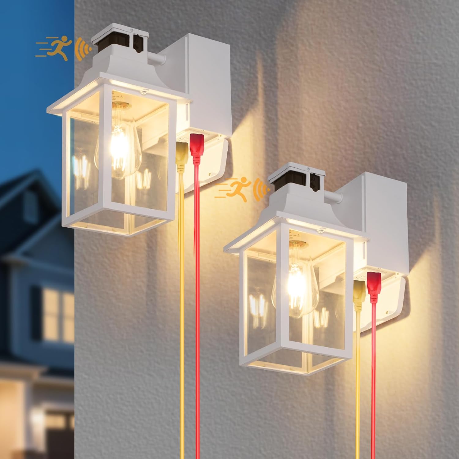 2 Pack White Porch Lights with GFCI Outlet, Dusk to Dawn Motion Sensor Outdoor Lighting, Waterproof Exterior Wall Sconces for House Front Door and Garage