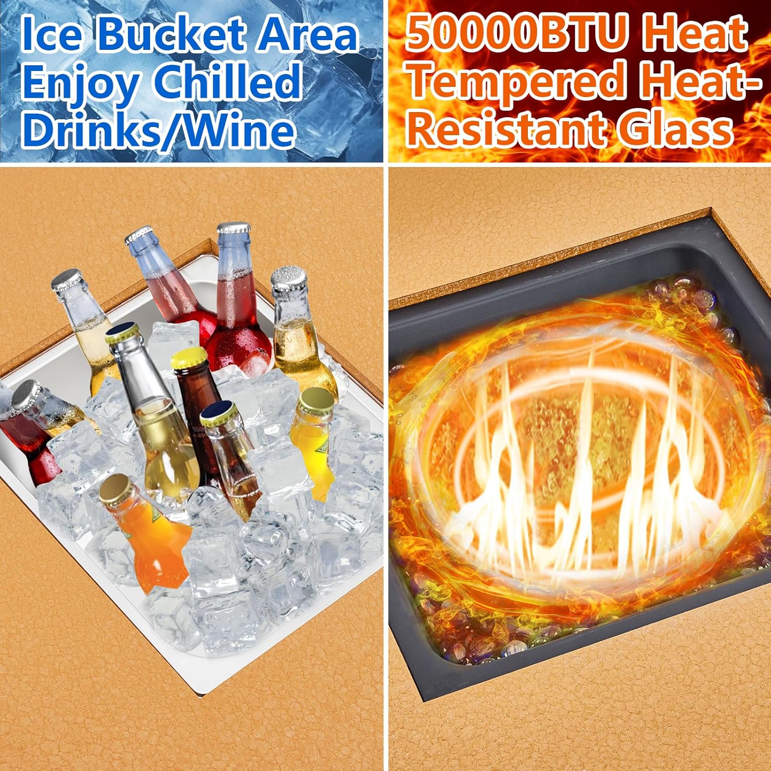 Outdoor Propane Fire Pit Table Rectangular, 56