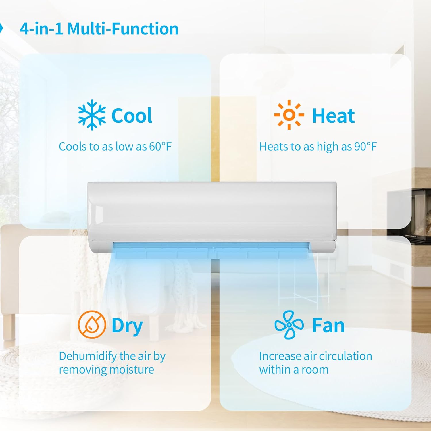 TABU-11500BTU Mini Split Air Conditioner&Heater with Heat Pump, 110-120V 19 SEER2 Wall-Mounted Ductless AC with Inverter, Compatible with Alexa, Energy Saving, Cools Rooms up to 750 Sq.Ft