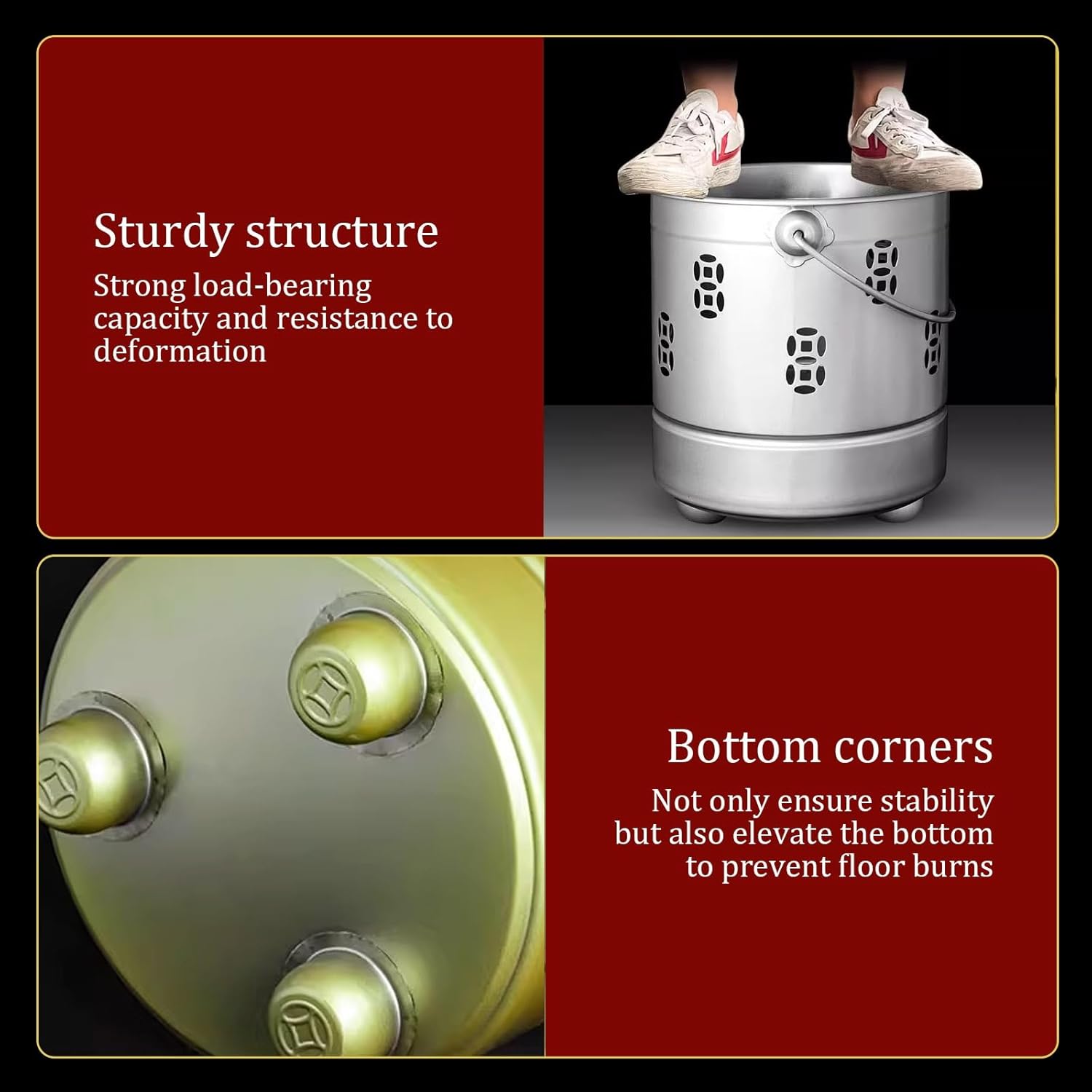 Stainless Steel Paper Burn Barrel, Carry Handle Incinerator Fire Pit for Ancestor Money Debris Wood Trash Leaves