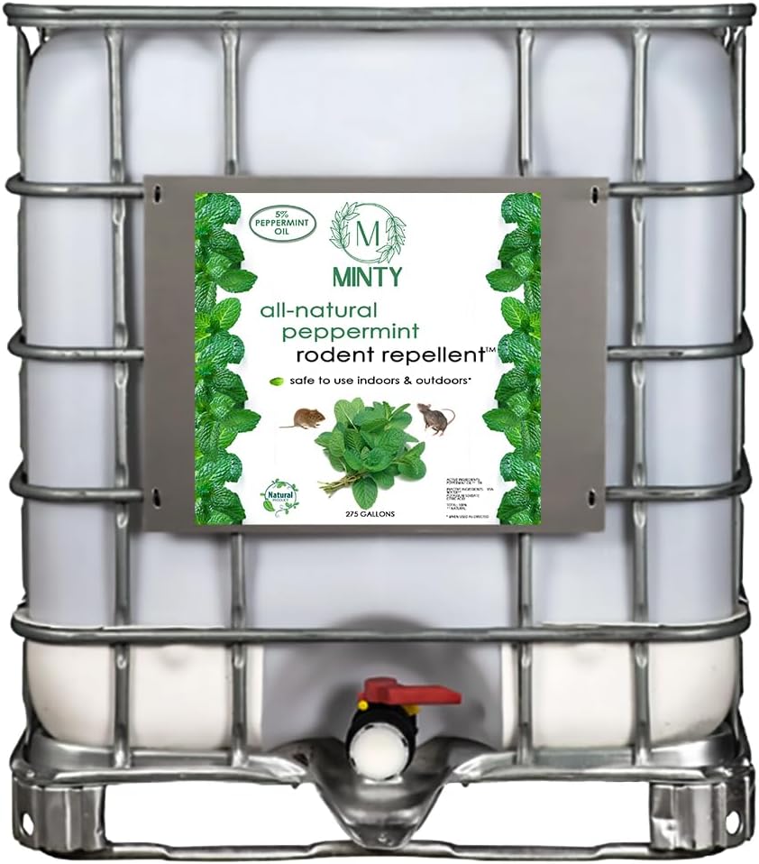 Rodent Repellent, Natural 5% Peppermint Oil Spray for Mice, Rats, Chipmunks and Rodents, Indoor and Outdoor, House and Car Engine Use, 275 Gallon Tote