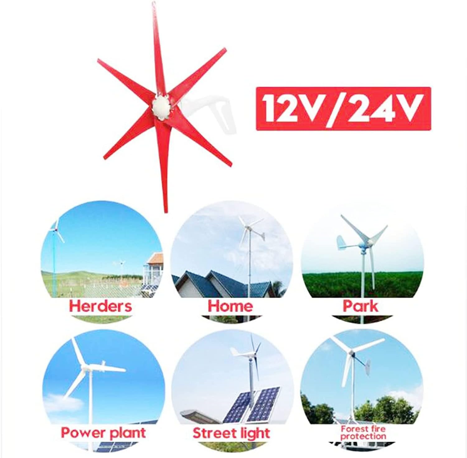 LiuSj JUnSt 9000W Vertical Wind Turbine Generator,12V 24V 48V Maglev Generator Free Energy Suitable for Household Street Lamp (Red)