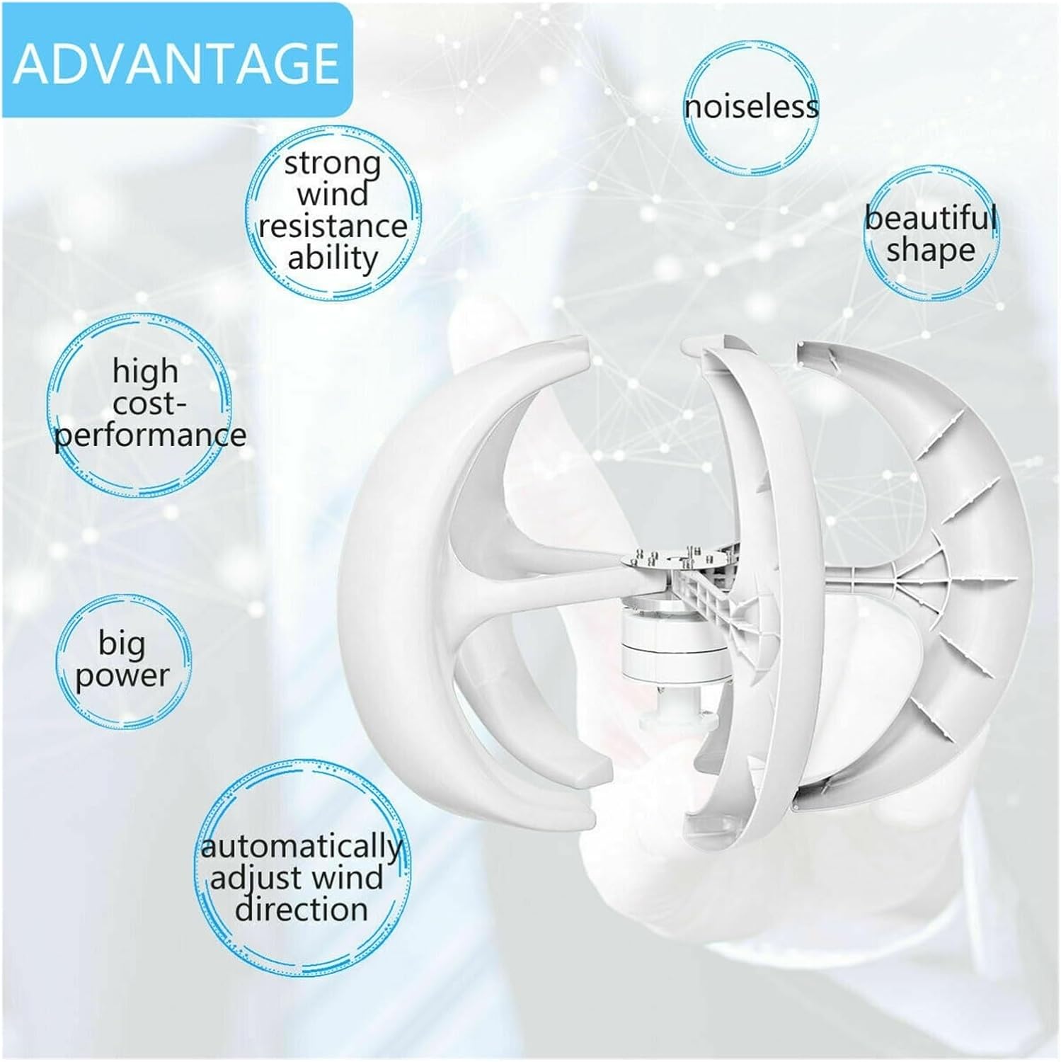 3000W Vertical Wind Turbine 12V 24V 48V Small Windmill Household Farm with Controller Wind Power Generator for Marine Low Starting Speed for Home(White,MPPT Control_24V)