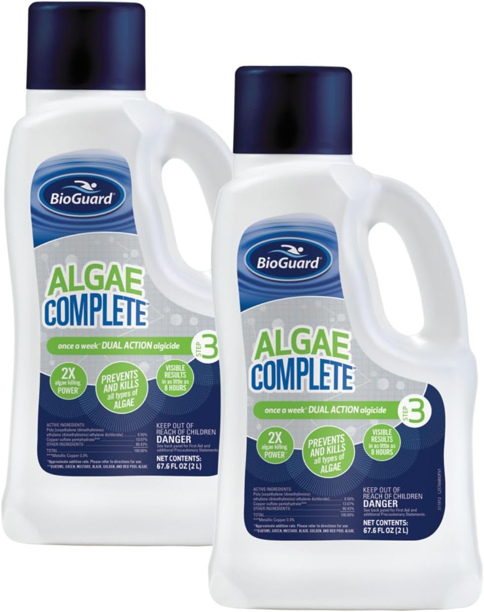 BioGuard Algae Complete, 67.6 Fl oz, Pack of 2, Dual Action Algaecide, Non-Staining and Non-Foaming, Kills and Prevents All Types of Algae