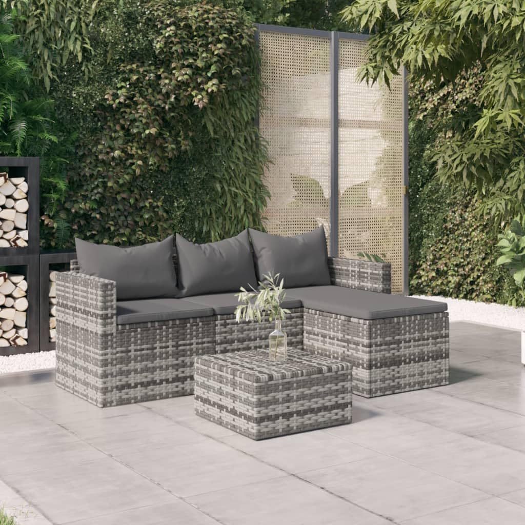 Patio Set 3 Piece Patio Lounge Set with Cushions Gray Poly Rattan
