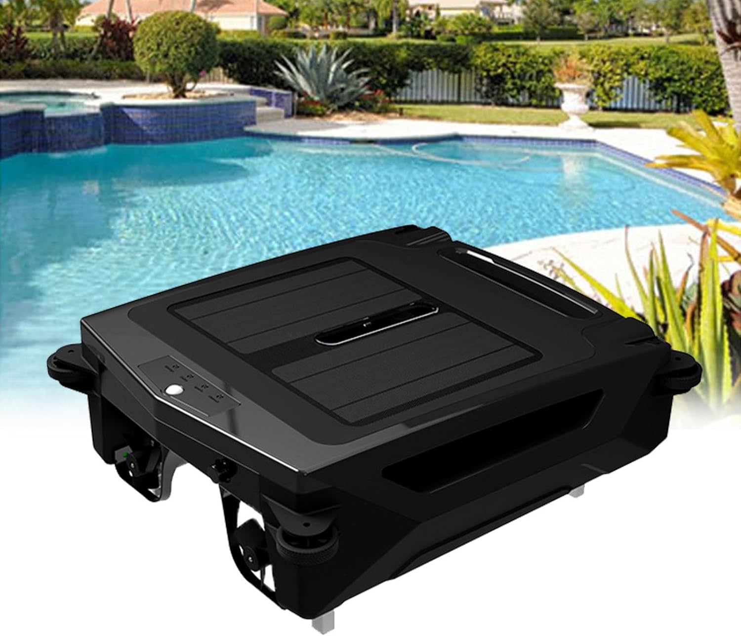 Solar Powered Automatic Robotic Pool Skimmer Cleaner, Cordless Pool Cleaner with Obstacle Avoidance, Day and Night Cleaning, Suitable for All Pools