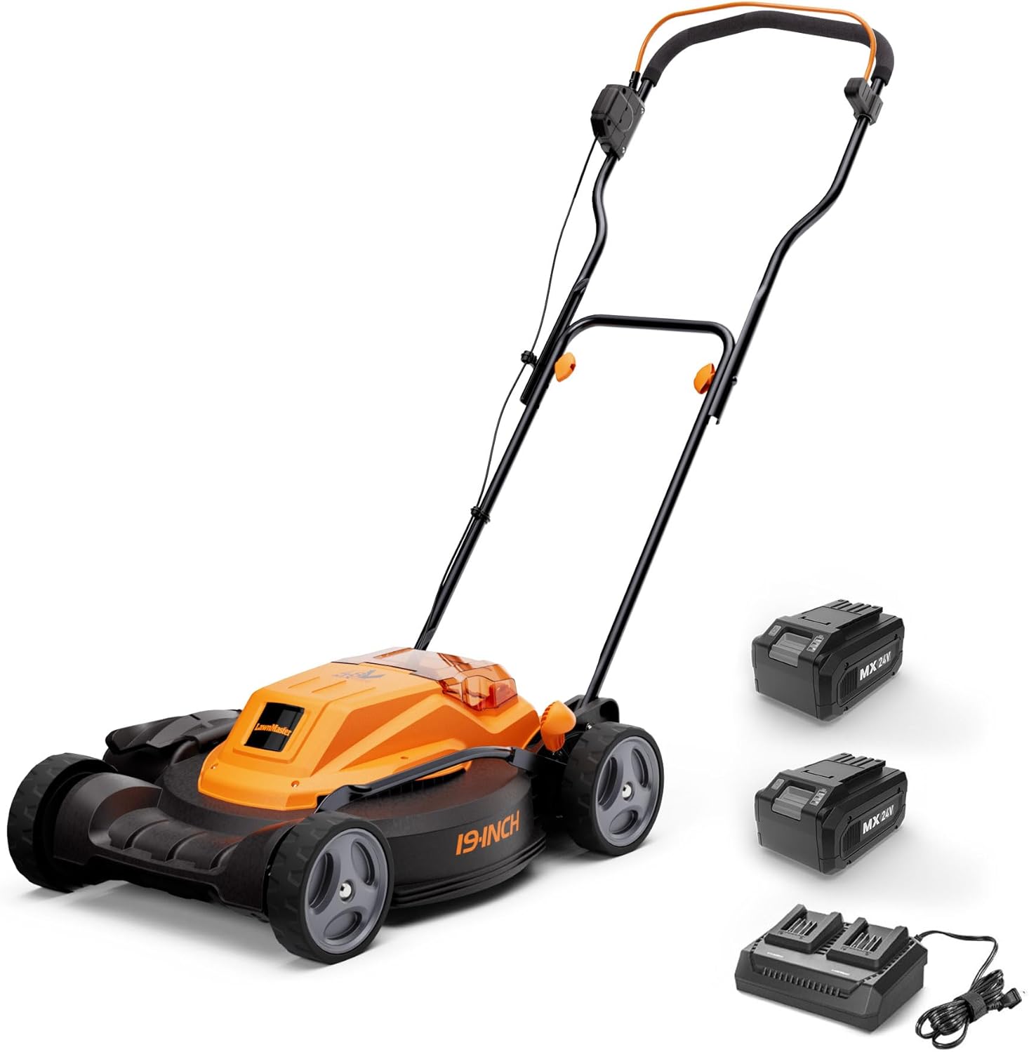 LawnMaster CLMF4819X 19-inch Brushless Cordless Lawn Mower with 2X24V MAX* 4.0Ah Battery and a Dual Charger 6 Cutting Position